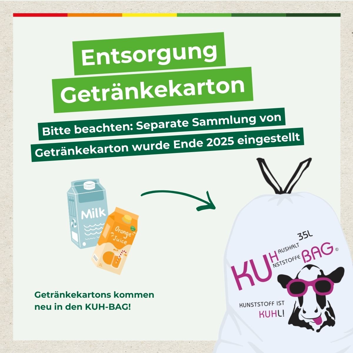 Getränkekarton neu im Kuh Bag